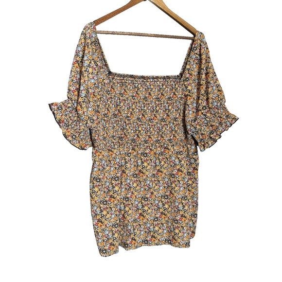 Ditzy Floral Smocked Peplum Bishop Sleeve Blouse 4X Fairy Fall Blouse - Picture 1 of 7